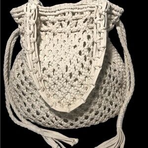 Anthropologie cream woven handbag shoulder bag boho large shoulder bag
